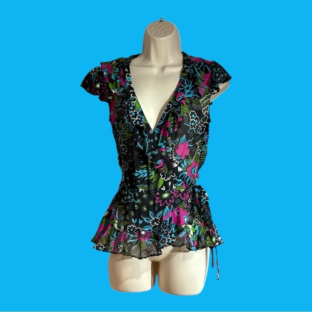 Celia Birtwell for Express 100% Silk Wrap Blouse Size XS